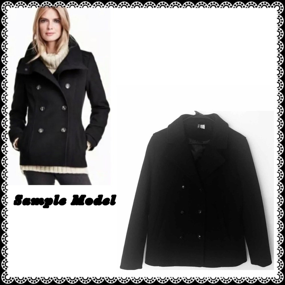 H&M Divided Jacket Size 6 Black Double Breasted